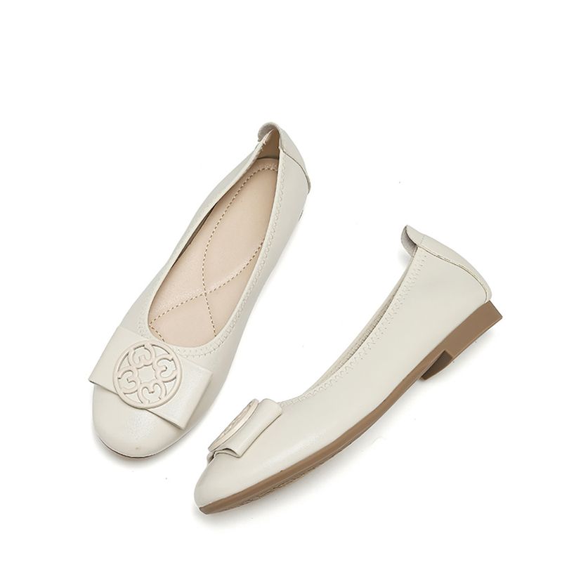 New Round Head Bottom Butterfly Square Button Soft Chicken Rolls Comfortable And Versatile Slip On Shallow Mouth Single_voghion.com