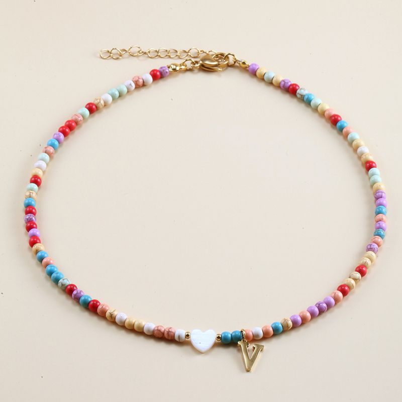 Vendita calda transfrontaliera in acciaio inossidabile oro 26 lettera inglese ciondolo conchiglia amore colore misto turchese collana fai da te clavicola_voghion.com