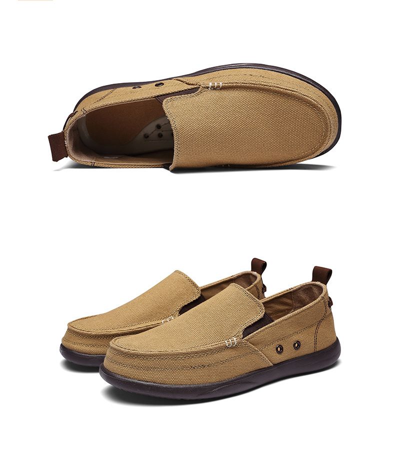 Canvas loafers Spring summer breathable men's casual shoes over feet_voghion.com