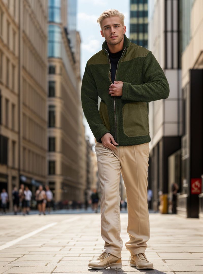 2024 Spring And Autumn New Men's Color Block Fleece Stand Collar Jacket_voghion.com