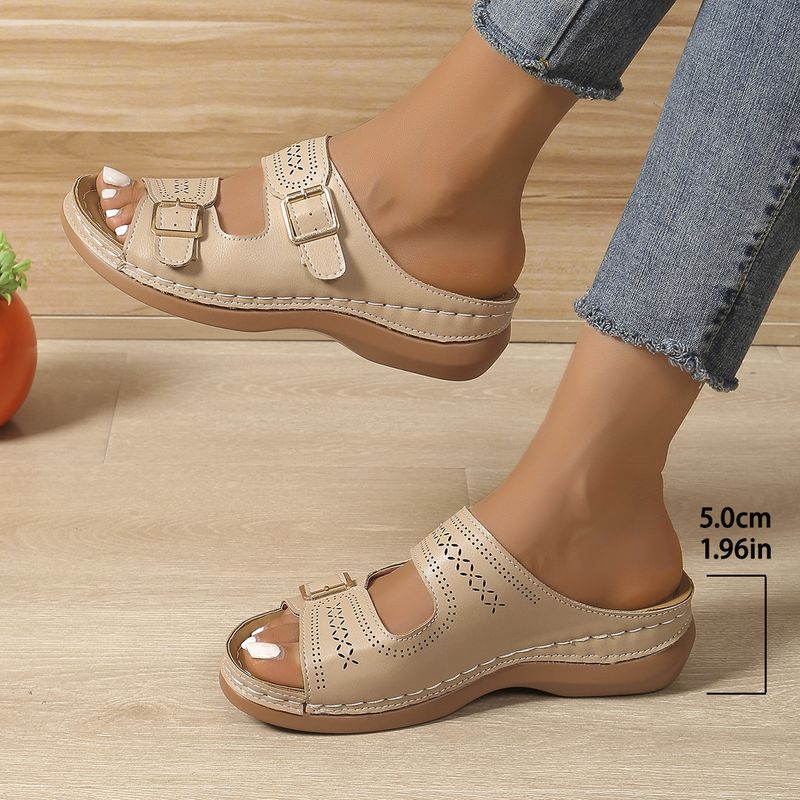 New Plus Size Carved Belt Buckle Thick Sole Women's Wedge Lightweight Outdoor Sandals_voghion.com