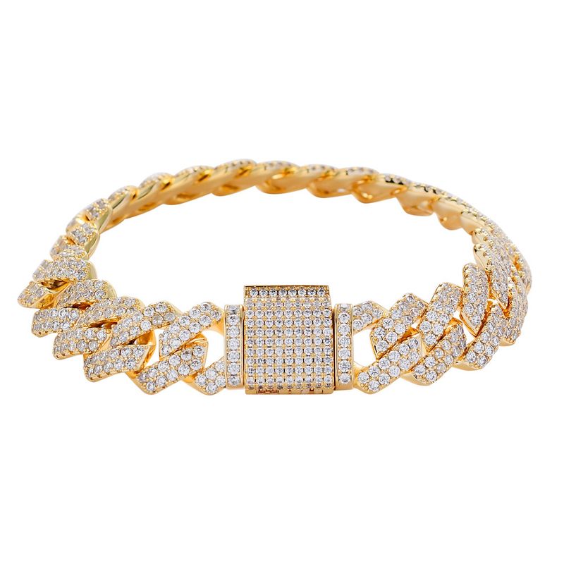 Bracciale cubano hip hop da uomo con chiusura a scatola micro pavé in rame da 13 mm, rombo e zirconi pieni_voghion.com