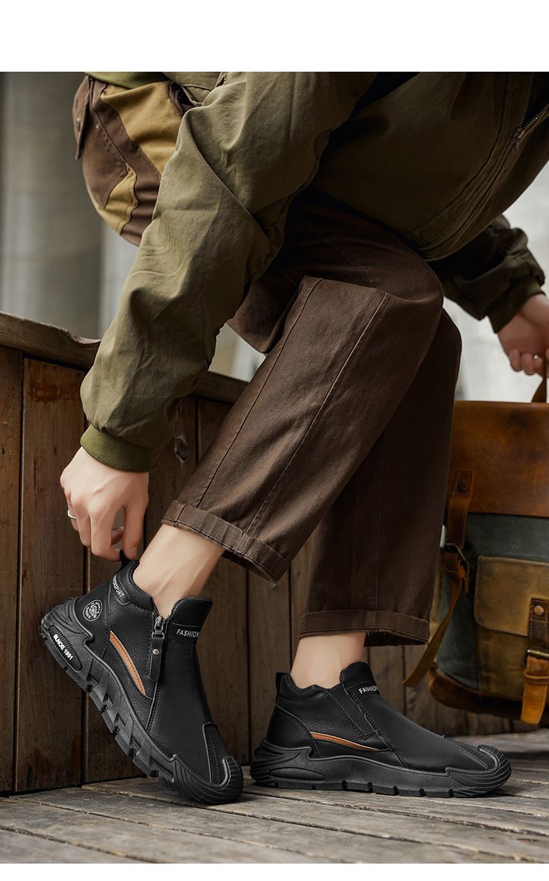 WalkPrime 2025 Herbst/Winter 2025 High-Top Martin Britischer Stil Kurzer Trendiger Arbeitsschuhe Lederstiefel Günstige Herrenschuhe_voghion.com