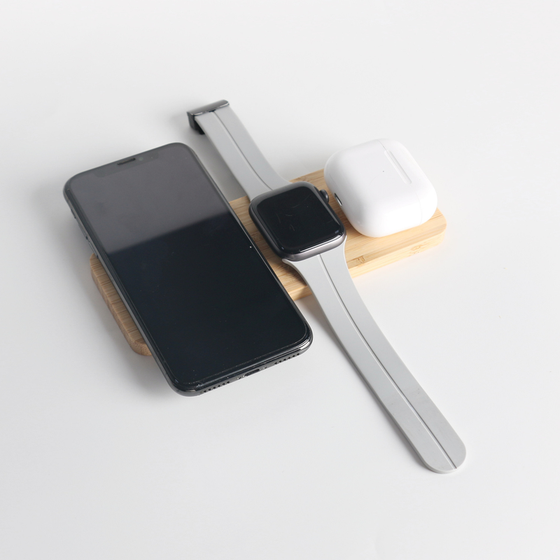 Bamboo and wood three-in-one wireless charger is suitable for Apple mobile phone headset iwatch watch multi-function wireless charging_voghion.com