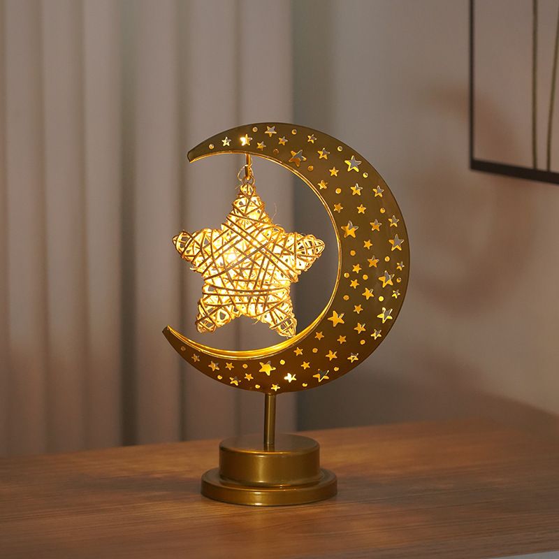 Stelle colorate in ferro battuto a LED, luna, palline rotonde, piccole luci notturne, lampade da tavolo decorative per camera da letto, luci sagomate_voghion.com