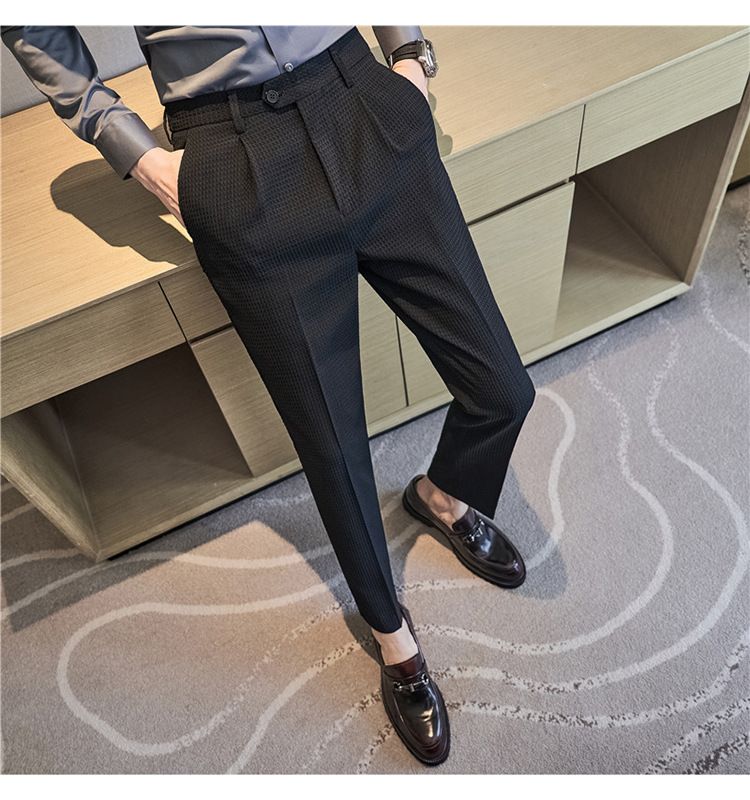 Nuovi pantaloni da uomo pantaloni casual in tessuto waffle di qualità alla moda pantaloni casual in vita elastica di fascia alta_voghion.com