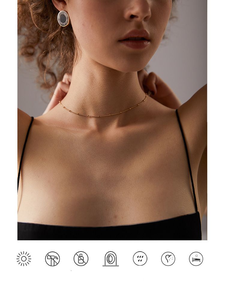 Jewelry gold bead necklace French style short women's clavicle chain forest sweater chain_voghion.com