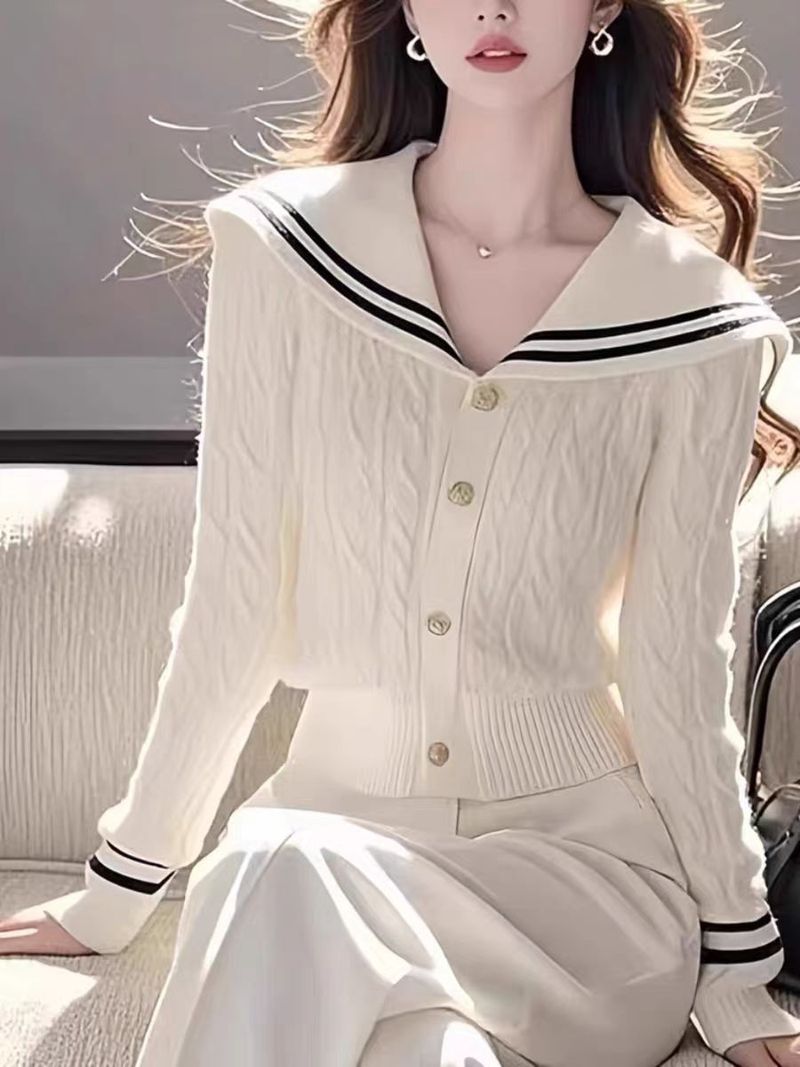 Navy hals weiche sticky kurze lange ärmeln für frauen in herbst winter 2024, slim fit und schlankmachende, gepaart mit einem weißen_voghion.com