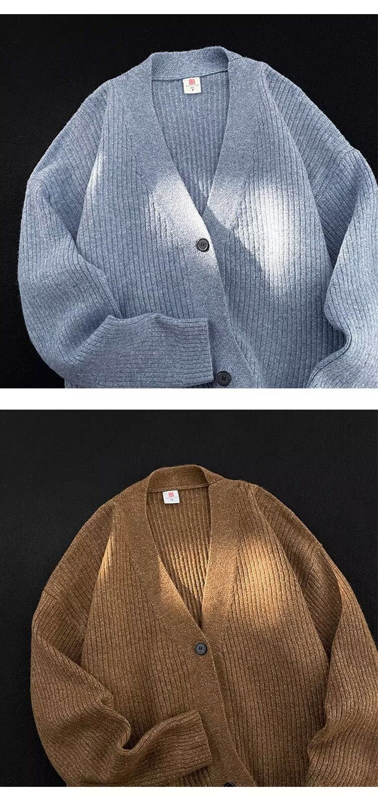Herfst 2025 Nieuwe Cardigan Amerikaanse Casual Lazy Style V-hals Gebreide Trui Heren Effen Kleur Jas Trendy_voghion.com
