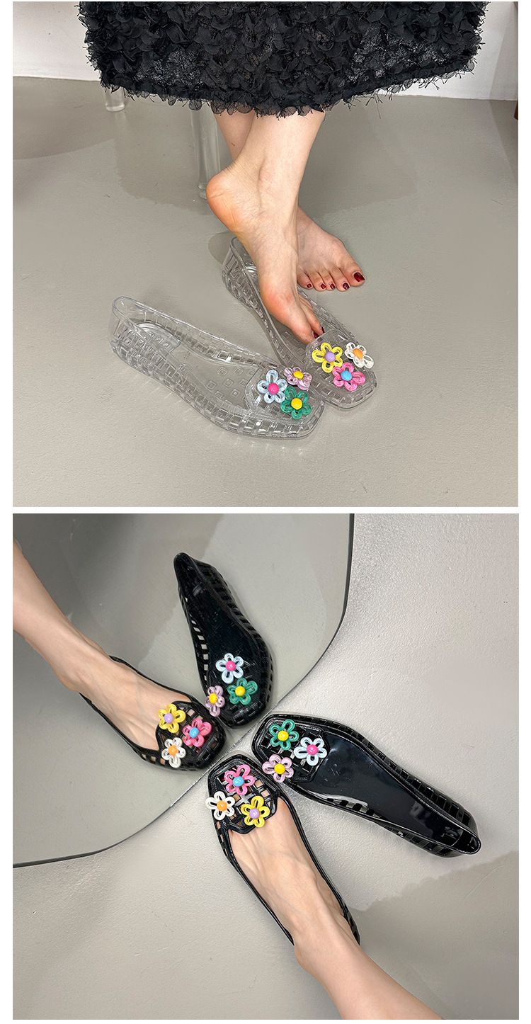 Jelly Shoes Kadın Sığ Tek Ayakkabı Kristal Ayakkabı Kare Başlı Havalı Terlikler Tembel Tek Pedal Yetişkin_voghion.com