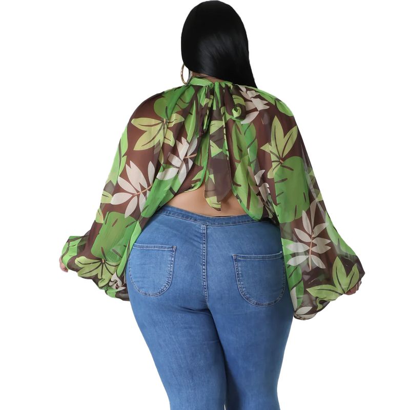 Damen-Oberteil in Übergröße, Übergröße, Damenbekleidung, Rundhalsausschnitt, offener Rücken, Chiffon-Schnüroberteil für Damen_voghion.com