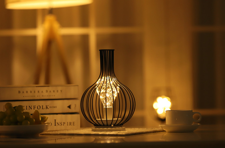 Nordic fier decorativ decor interior design pahar de vin roșu lampă din sârmă de cupru lumină de noapte de Crăciun_voghion.com
