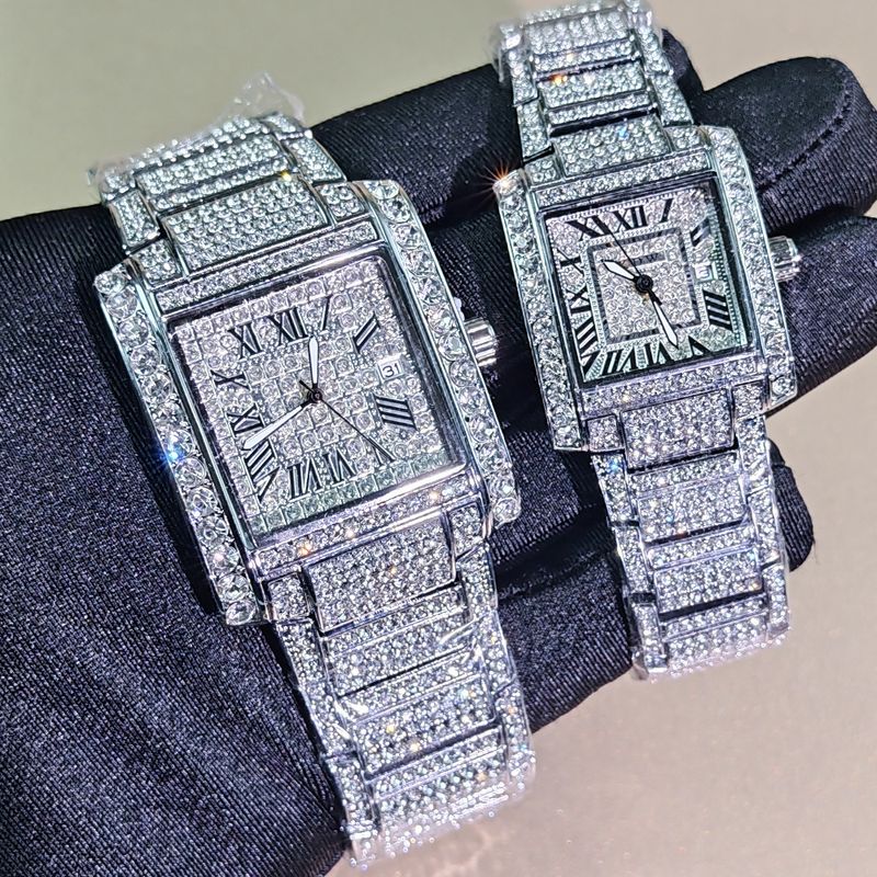 Hip Hop Starry Sky Diamond Square Horloge Volledige Diamant Kalender Koppel Mannen En Vrouwen Horloge Vlindersluiting Horloges_voghion.com