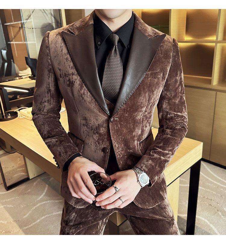 Męska odzież jesień i zima designerskie skórzane garnitury retro wysokiej klasy moda slim fit trzyczęściowe garnitury_voghion.com