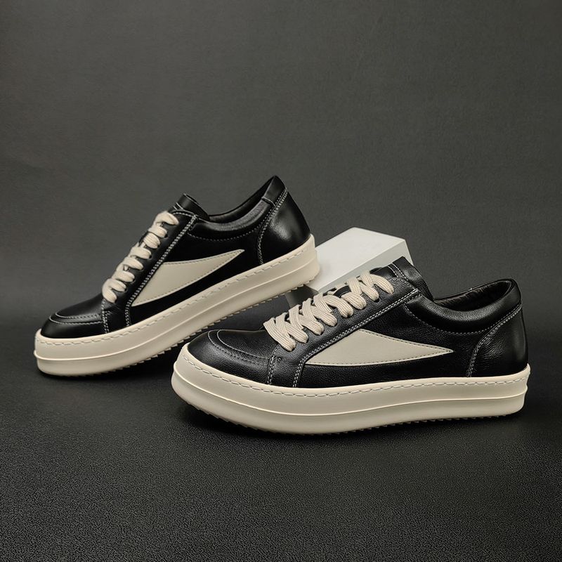 Men's Leather Casual Thick Soled Board Trendy Men's Color Matching Shoes, Autumn New Niche Height Increasing Shoes_voghion.com