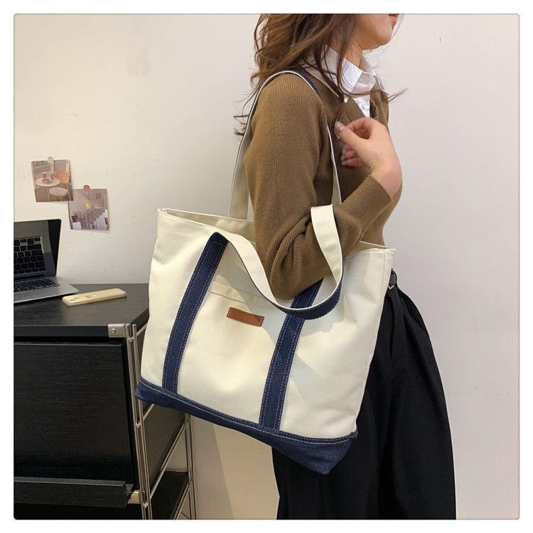Umhängetaschen für Damen, Canvas-Tragetasche, trendige Unterarmtasche mit Farbblockierung, modische Pendler-Umhängetasche mit großem Fassungsvermögen_voghion.com