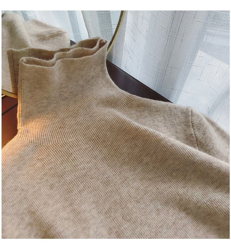 Zachte en comfortabele trui met hoge hals voor dames, wintergebreide top - zachte fleece in wasbeerstijl, oversized pasvorm, warme trui in paars, havermout, roze en zwart_voghion.com