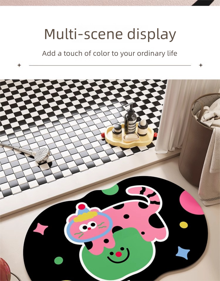 Cartoon Diatomaceous Earth Bath Mat, Water Absorption Quick Drying Non Slip, Wear Resistant Easy To Wash_voghion.com