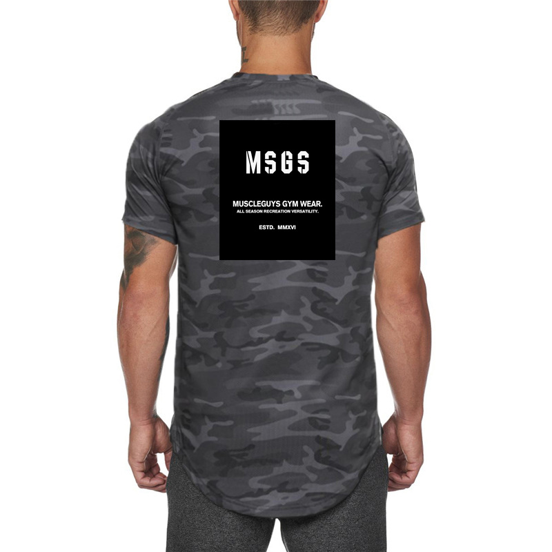 Fitness camouflage short sleeved cardigan for men's versatile basketball training, ironclad clothes, loose fitting_voghion.com