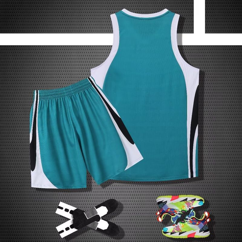 Basketbalpakset, zomerteamuniform voor heren, bedrukt met sneldrogende, ademende woorden, onderneming en publiek_voghion.com