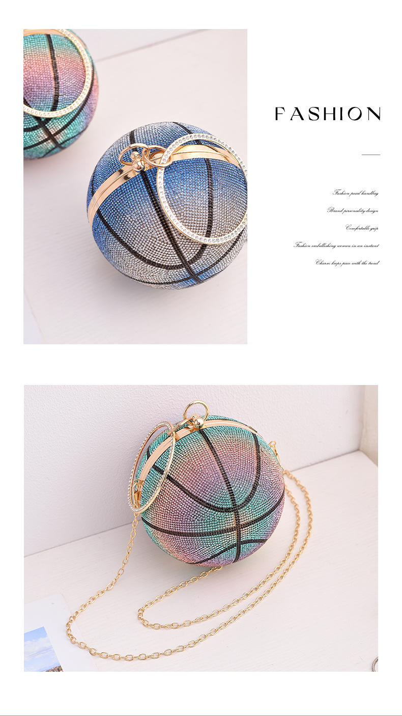 Neue Mode Basketball Bankett Tasche Runde Voller Diamant Handheld Bankett Vielseitig Farbverlauf Abendkleid Frauen Diagonal Straddle Tasche_voghion.com