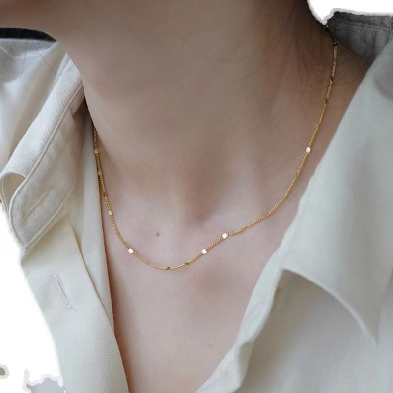 Collana semplice in argento puro placcato oro per donna, senso del design, lusso leggero e scintillante, sensazione di alta qualità, semplice a strati_voghion.com