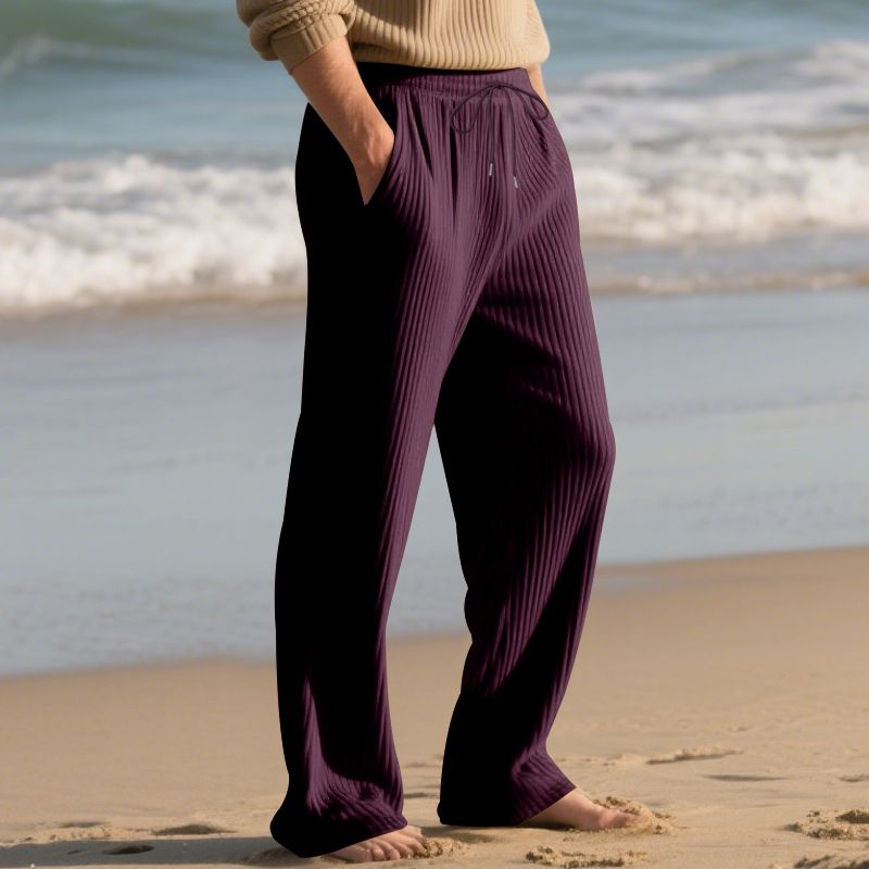 Spring And Autumn Jacquard Striped Wide Leg Pants Casual Loose Pit Drawstring Straight Large Size Men's Pants_voghion.com