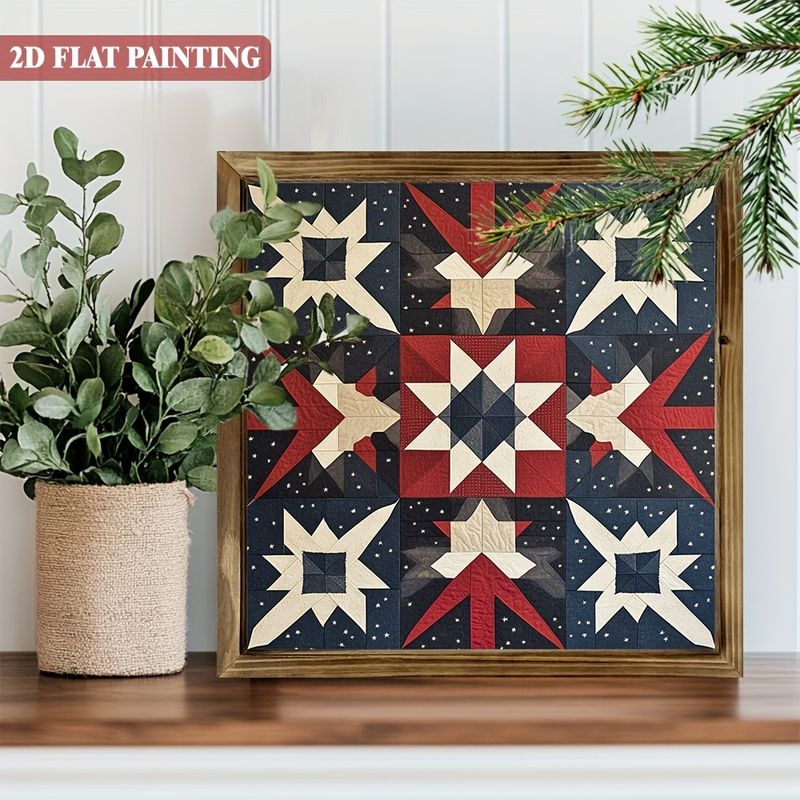 Rustic Star Quilt Wooden Sign - 8x8" Farmhouse Decor In Red, White & Blue. Perfect For Home, Office Or Harvest Festival Gift._voghion.com