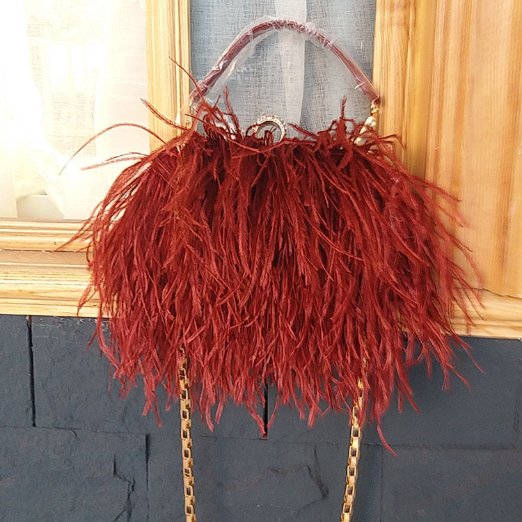 Borsa da donna con catena a tracolla alla moda da sera in capelli di struzzo di marca tailandese_voghion.com