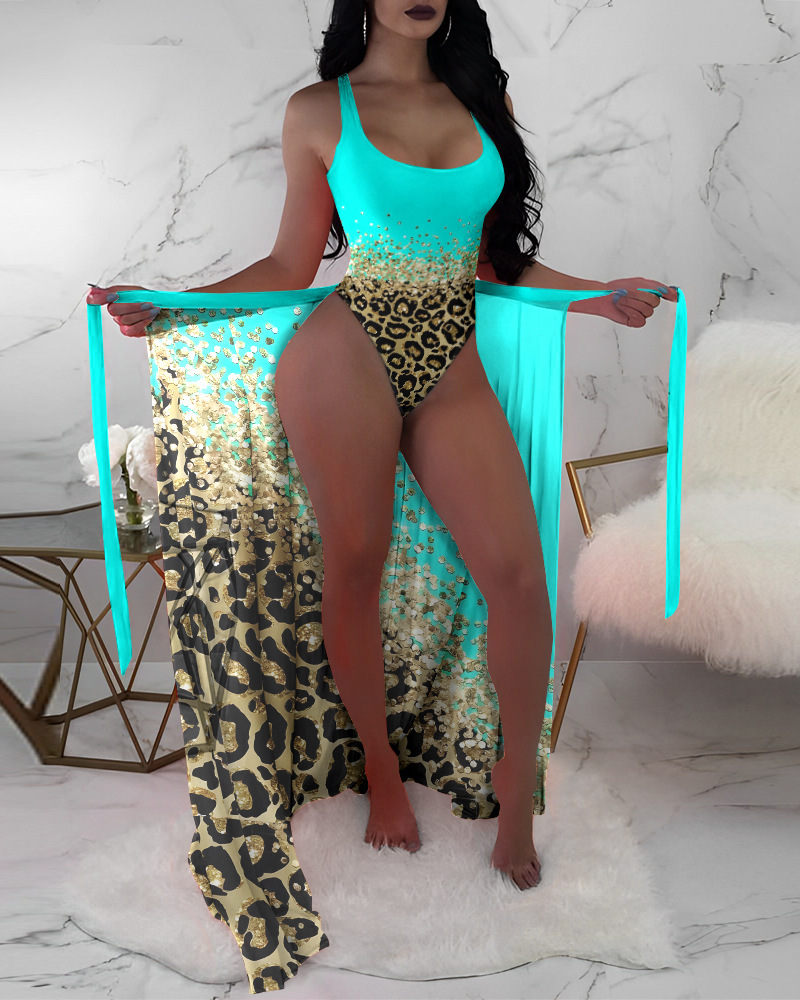 Bikini maillot de bain chaud femme trois pièces chemisier en maille bikini imprimé contrasté_voghion.com