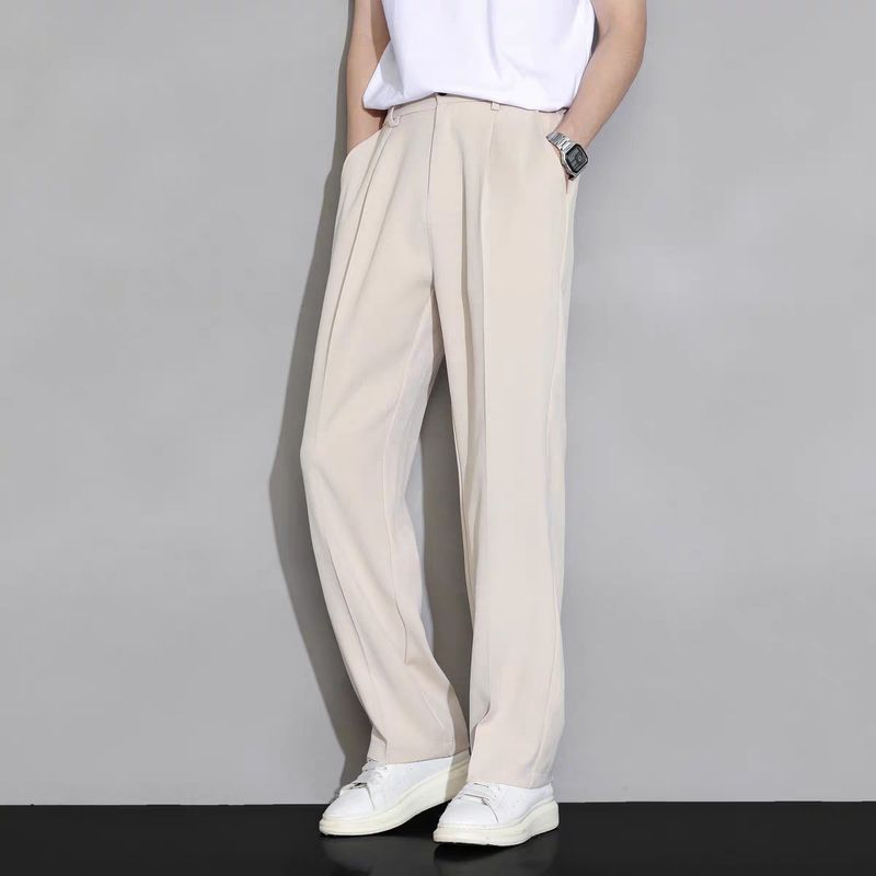 Herrenbekleidung Khakihose Herren Sommer dünne Eisseide drapierte Hose locker gerade vielseitige lässige Anzughose mit weitem Bein_voghion.com