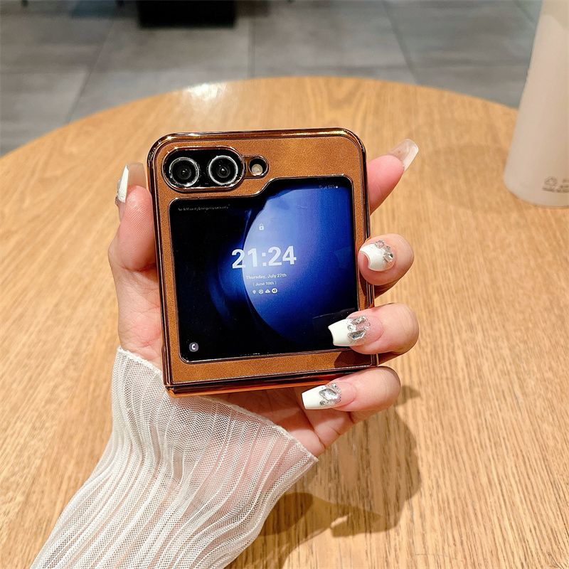 For Samsung Galaxy Z Flip 3 4 5 Vintage Leather Three in One Business Man Phone Case_voghion.com