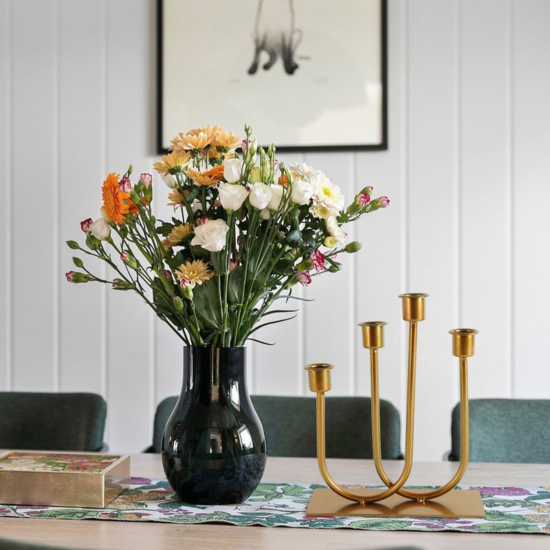 Bougeoir en métal à 4 branches en forme de U, finition cuivre/or vintage, élégant centre de table pour mariage et décoration intérieure._voghion.com