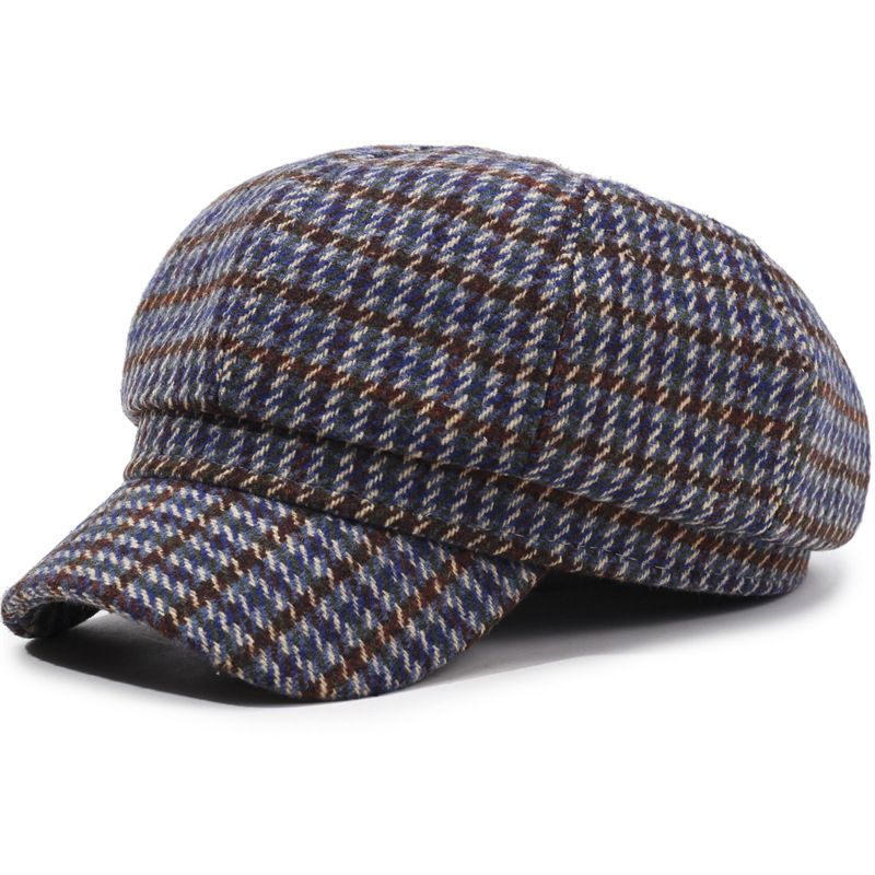 Cappello ottagonale scozzese, berretto casual da strillone in stile coreano per primavera e autunno, cappello da artista alla moda, basco a becco d'anatra per_voghion.com