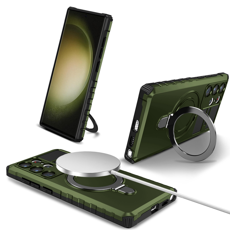 MagSafe Case For Samsung Galaxy S23 S22 S21 S20 Ultra Plus Note 20 FE Camera Slide Protector Ring 360 Rotate Kickstand_voghion.com