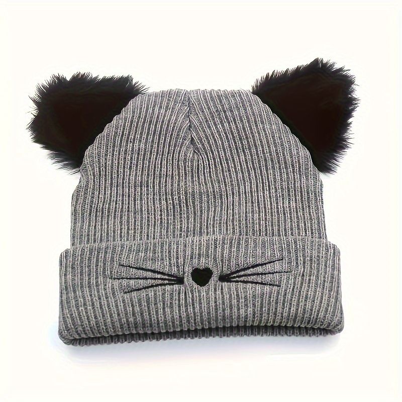 Nuovo cappello caldo invernale con orecchie di gatto, lavorato a maglia e ricamato in lana_voghion.com