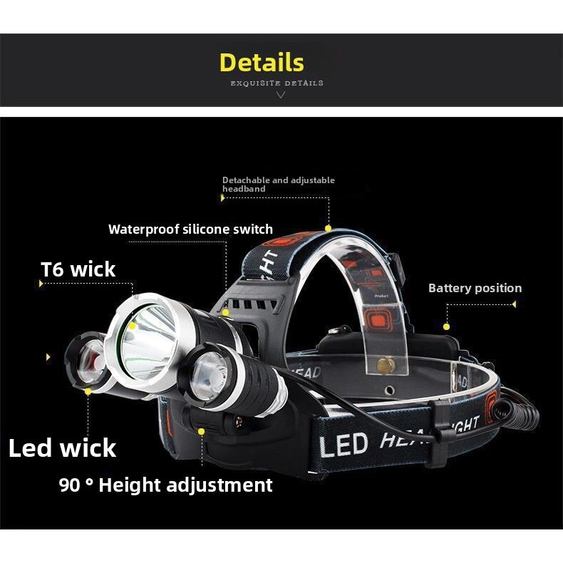 LED High Power Airplane Head Outdoor Waterproof Strong Light Sensor Headlamp Rechargeable Head-mounted Flashlight_voghion.com