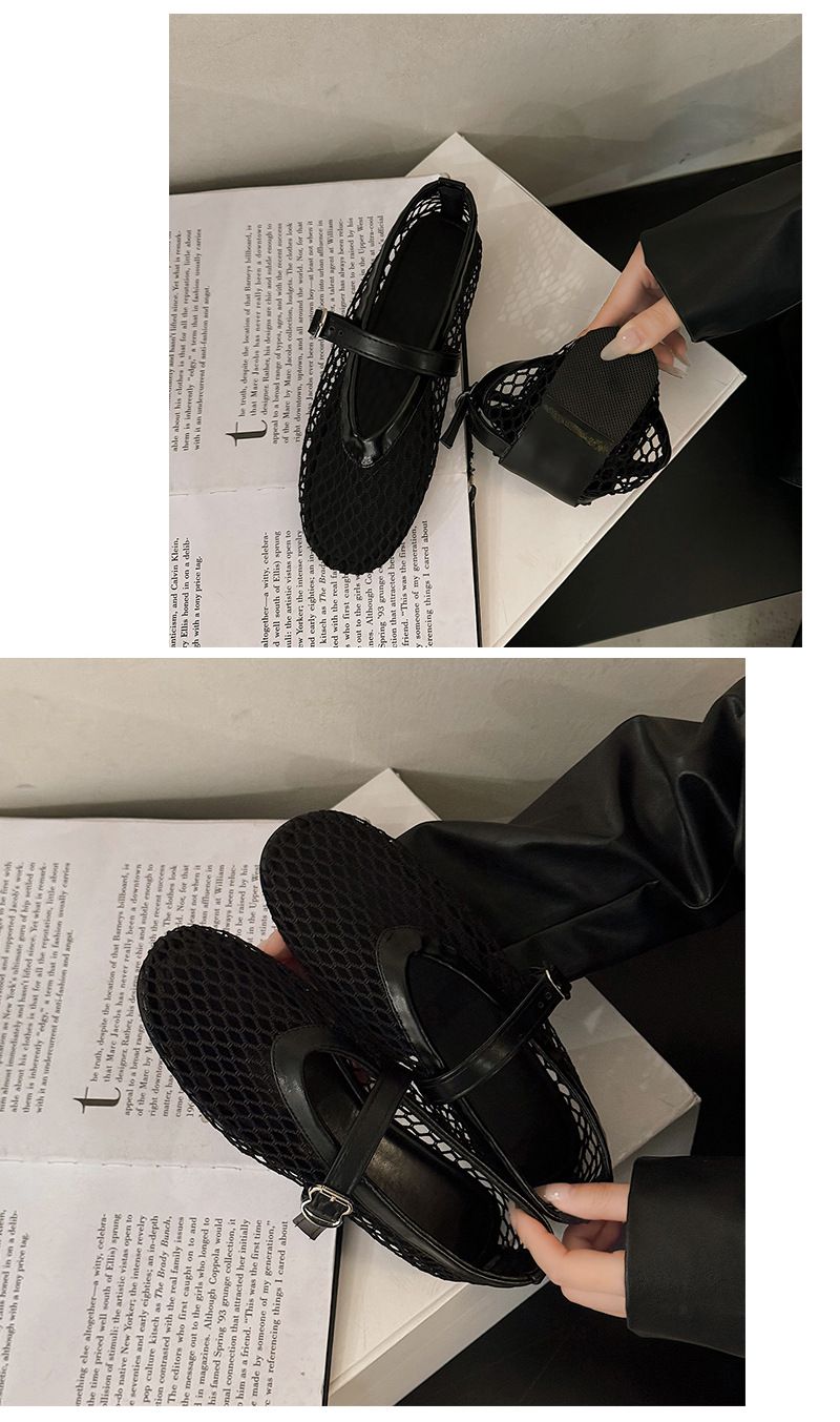 Atmungsaktives Mesh Schwarz Ballettschuhe Weibliche Frühling Sommer Mode Wohnungen Weiche Sohle Runde Zehe Mädchen Täglichen Gehen Straße_voghion.com