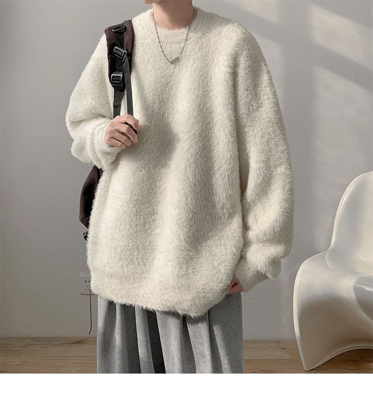 Neutral style black sweater men's 2023 autumn winter new trendy brand high thick warm loose and cool solid color jacket_voghion.com