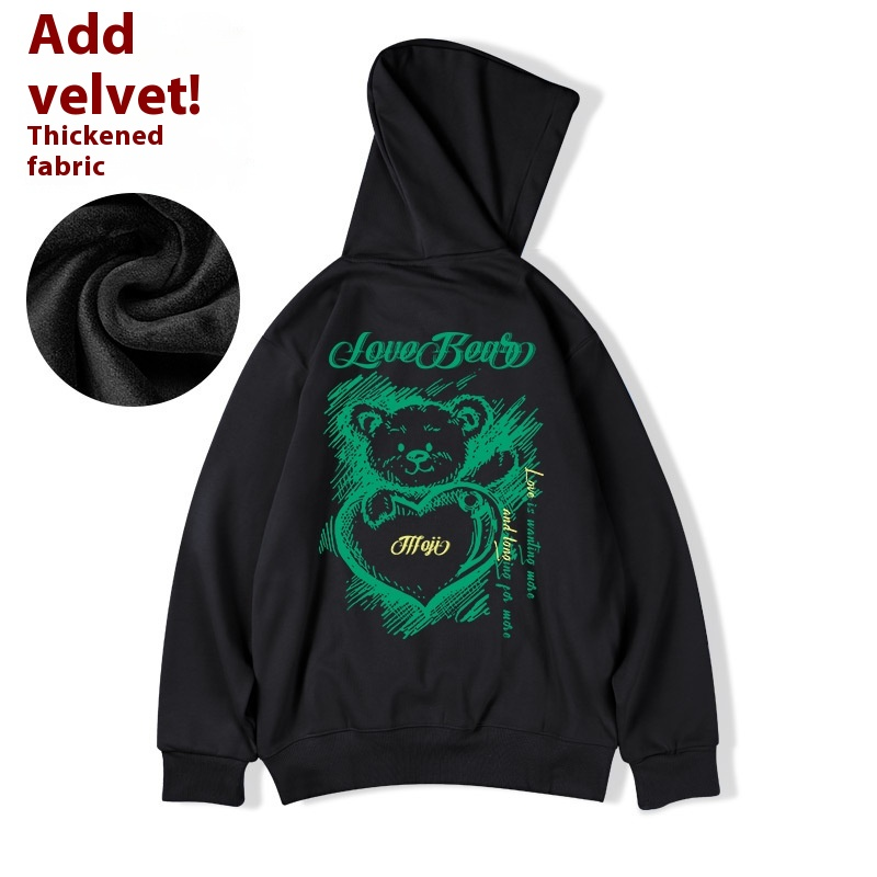 Huamian hoodie men's teddy bear American style autumn winter plush thickened couple outfit large and fat hooded jacket_voghion.com