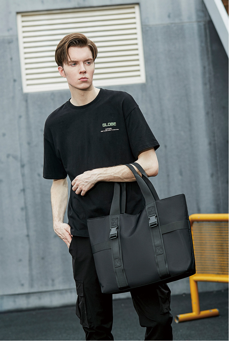 Men's Handbag, Large Capacity Single Shoulder Trendy Tote Solid Color Waterproof Travel Bag, Student Makeup Bag_voghion.com