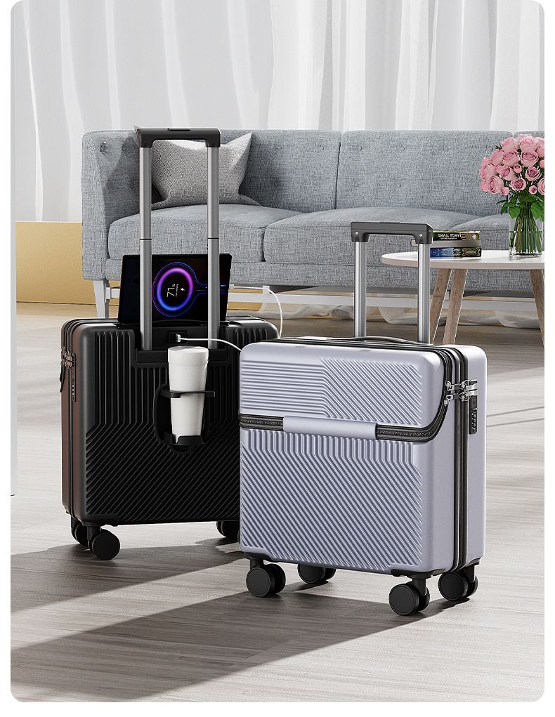 Halboffener Deckel, horizontaler Bordkoffer mit hohem Profil, 18 Zoll leiser Reisegepäck-Trolley mit Universalrädern_voghion.com