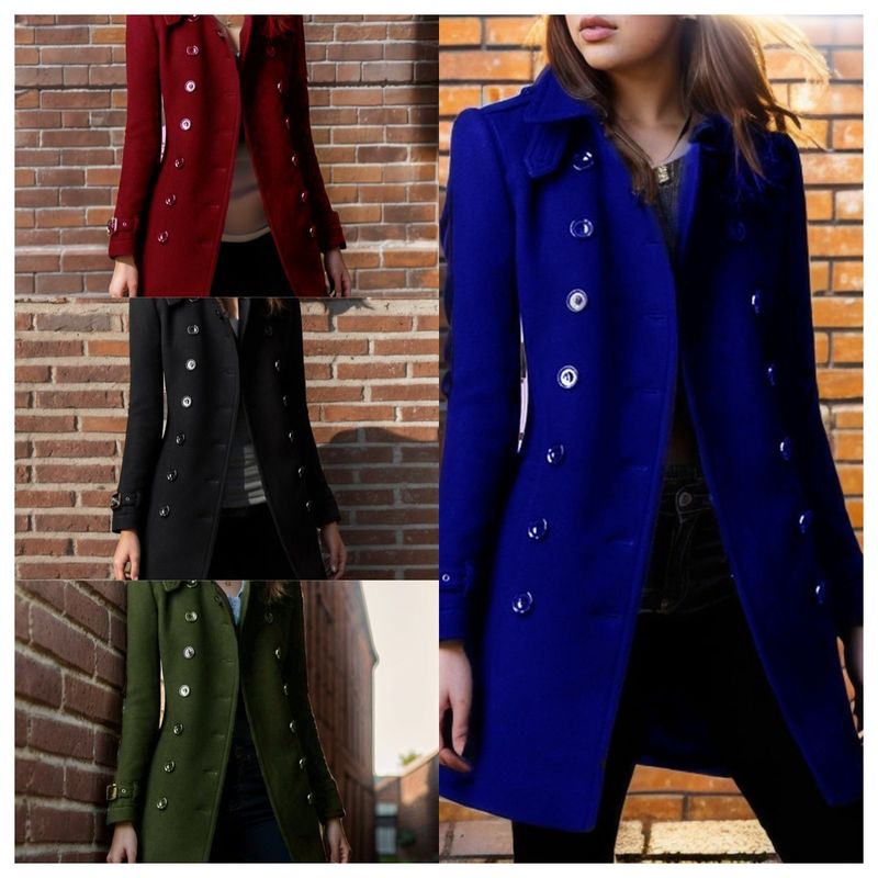 Damenbekleidung Zweireihiger Wollmantel Langer Trenchcoat Mit Taschen Slim Fit Lässige Herbst-Winterjacke_voghion.com