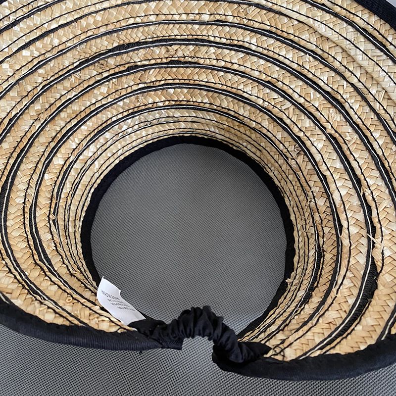 Hot Sale Black White Stripes Sun Hats Women Breathable Empty Top Straw Cap Girl Holiday Wide Brim Foldable Portable Beach Hat_voghion.com