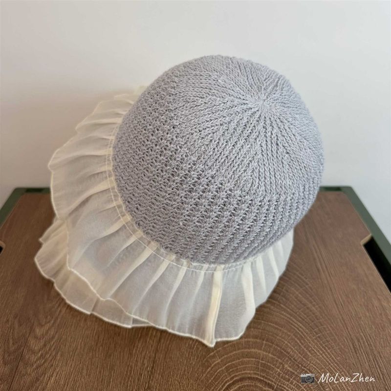 Cappello da pescatore lavorato a maglia con gonna in pizzo e giunture, cappello da sole estivo lavorato a maglia per bambini_voghion.com