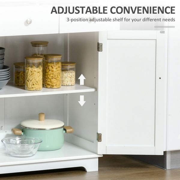 HOMCOM Kitchen Storage Cabinet, Sideboard Floor Cupboard With Solid Wood Top, Adjustable Shelf & 2 Drawers For Living Room, Hallway, White_voghion.com