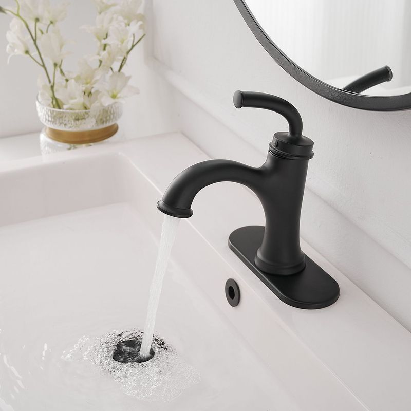 Single Handle Bathroom Faucet For One Hole With 3 Holes Deck Plate And Metal Drain In Matte Black_voghion.com