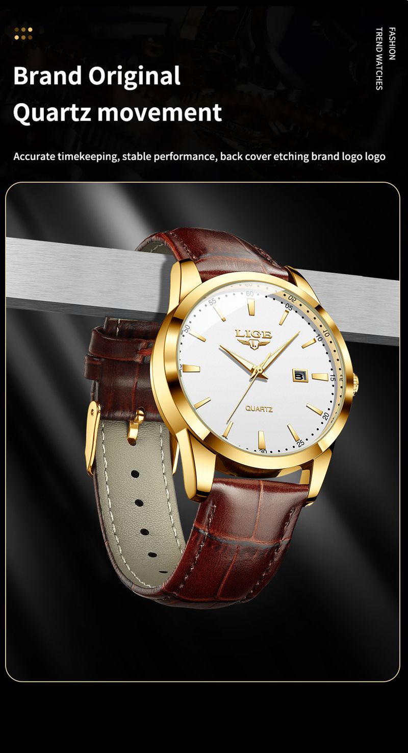 Men's Classic Quartz Watch With Leather Strap, Date Display, Luminous Hands, And 30M Water Resistance For Business And Casual Wear_voghion.com