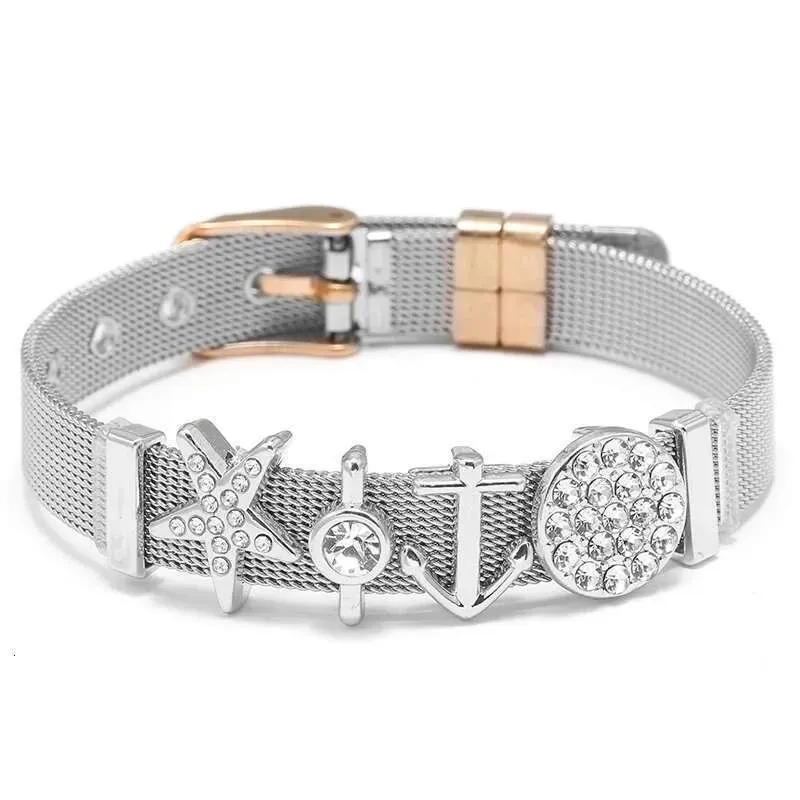 New Fashion Stainless Steel Mesh Original DIY Crystal Star Beads Buckle Keeper Bracelets For Women Men Jewelry Gift_voghion.com