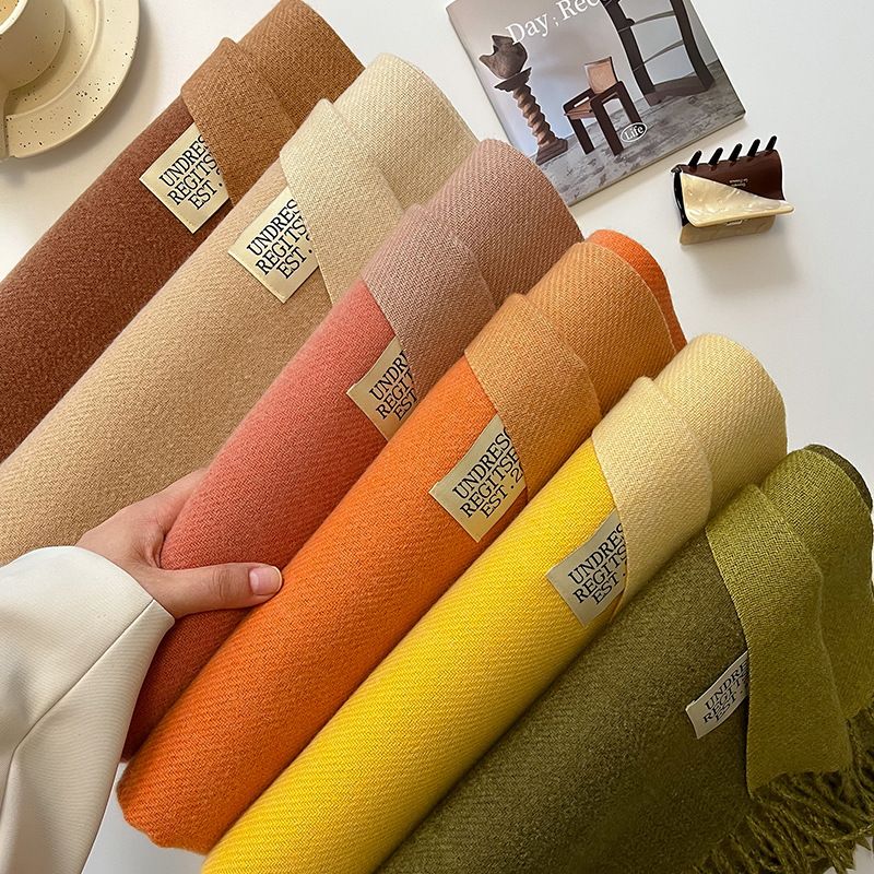 Cachecol premium de cashmere sintético dupla face para mulheres e homens - xale grande e macio para inverno em cores sólidas (68 x 200 cm)_voghion.com